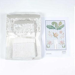 **-Dmc Ready To Stitch Towel Set(2pc)-** Baroque Border Edge Floral Design 50x100/30x50cm - 14cnt Aida ##-Dmc 119152-CL114L-##