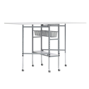**-Quilting/Fabric Cutting Table-** Grid Top with Silver Legs and Wheels, Adjustable Height, Folding Craft Table with 2 Drop Leaves, Mobile, Compact and Easy to Store, Shelf and Tray for Craft Projects ##-Sewing Online 196102-##