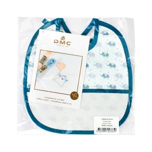 **-Dmc Ready To Stitch Bib 3mth-** 14ct Aida 22x25cm - Elephant Blue ##-Dmc 119191-ELEPHANT-BLUE-##